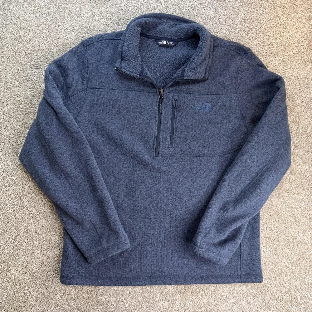 The North Face Jacket Mens Large Blue Fleece 1/4 Zip Pullover Lined Outdoor